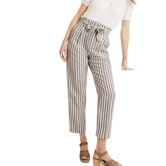 MADEWELL Striped Linen-Blend Paperbag Pants Size 2 - Picture 4 of 13